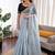 Women sky blue sequence beds work organza silk party wear saree