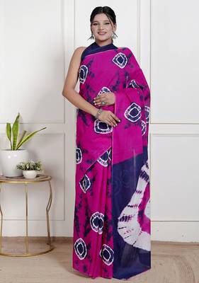 Women pink pure cotton printed bandhej ehtnic saree aay-52 1