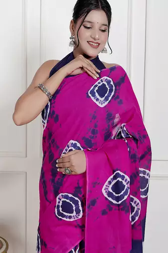 Women pink pure cotton printed bandhej ehtnic saree aay-52