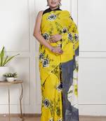 Women yellow pure cotton printed bandhej ehtnic saree aay-53