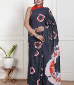Women black pure cotton printed bandhej ehtnic saree aay-54