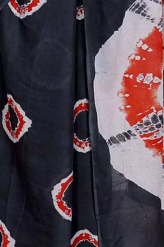 Women black pure cotton printed bandhej ehtnic saree aay-54