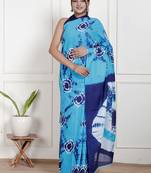 Women blue pure cotton printed bandhej ehtnic saree aay-55