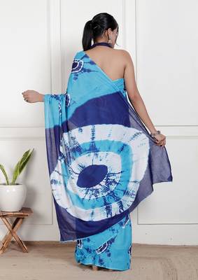 Women blue pure cotton printed bandhej ehtnic saree aay-55 2