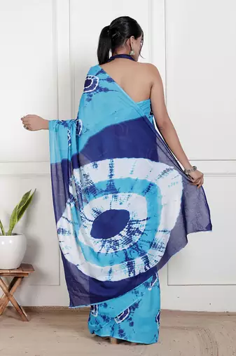 Women blue pure cotton printed bandhej ehtnic saree aay-55