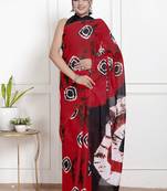 Women red pure cotton printed bandhej ehtnic saree aay-56