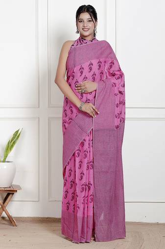 Women pink pure cotton printed bandhej ehtnic saree aay-59
