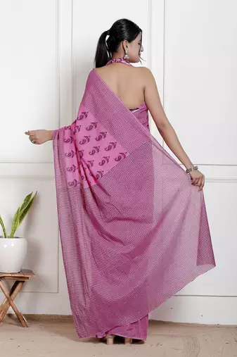 Women pink pure cotton printed bandhej ehtnic saree aay-59