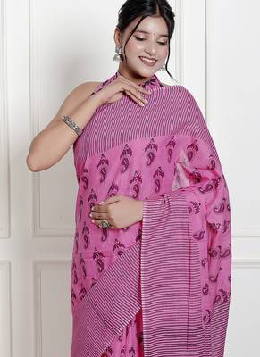 Women pink pure cotton printed bandhej ehtnic saree aay-59 3
