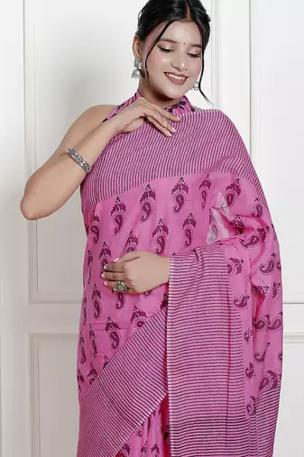 Women pink pure cotton printed bandhej ehtnic saree aay-59