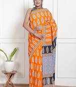 Women orange pure cotton printed bandhej ehtnic saree aay-61