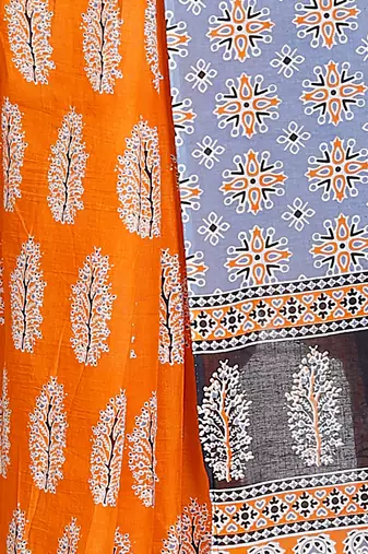 Women orange pure cotton printed bandhej ehtnic saree aay-61
