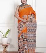 Women orange pure cotton printed bandhej ehtnic saree aay-62