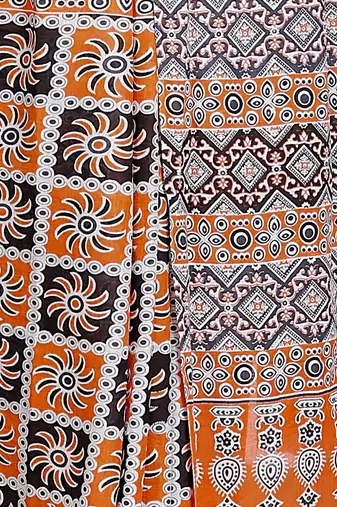 Women orange pure cotton printed bandhej ehtnic saree aay-62