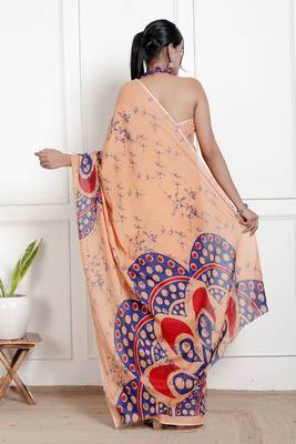 Women peach pure cotton printed bandhej ehtnic saree aay-64 2