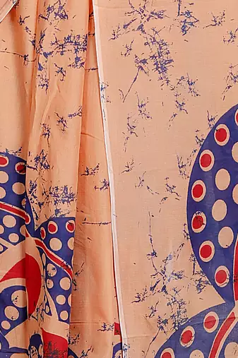 Women peach pure cotton printed bandhej ehtnic saree aay-64