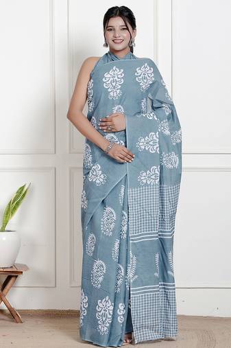 Women blue pure cotton printed bandhej ehtnic saree aay-65