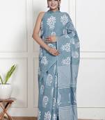 Women blue pure cotton printed bandhej ehtnic saree aay-65