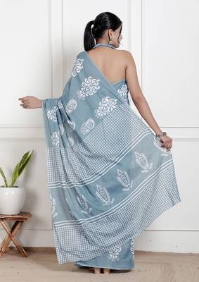 Women blue pure cotton printed bandhej ehtnic saree aay-65 2