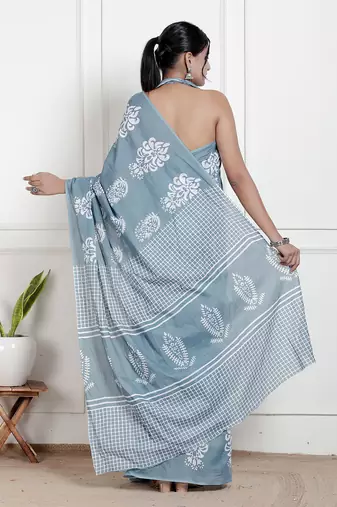 Women blue pure cotton printed bandhej ehtnic saree aay-65