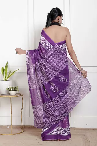 Women purple pure cotton printed bandhej ehtnic saree aay-66