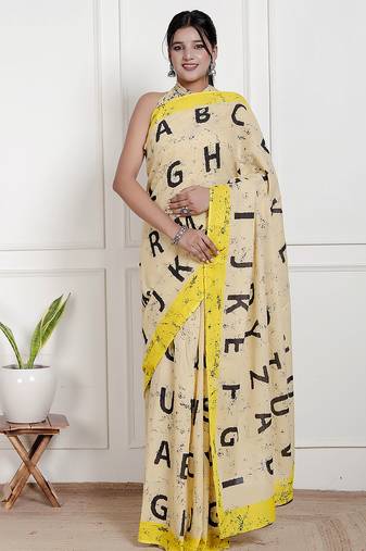 Women yellow pure cotton printed bandhej ehtnic saree aay-67