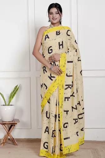 Women yellow pure cotton printed bandhej ehtnic saree aay-67