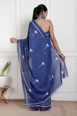 Women blue pure cotton printed bandhej ehtnic saree aay-68 2