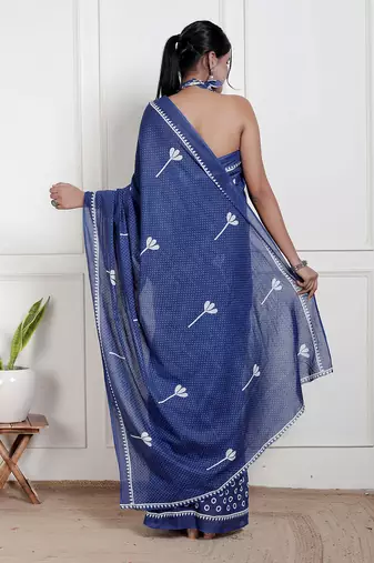 Women blue pure cotton printed bandhej ehtnic saree aay-68