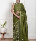 Women green pure cotton printed bandhej ehtnic saree aay-69