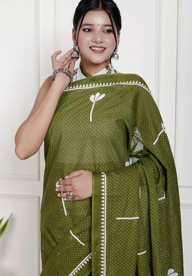 Women green pure cotton printed bandhej ehtnic saree aay-69 3