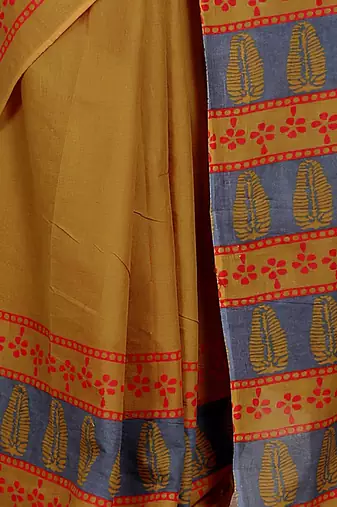 Women mustard pure cotton printed bandhej ehtnic saree aay-70