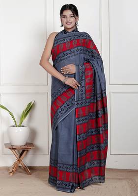Women blue pure cotton printed bandhej ehtnic saree aay-71 1