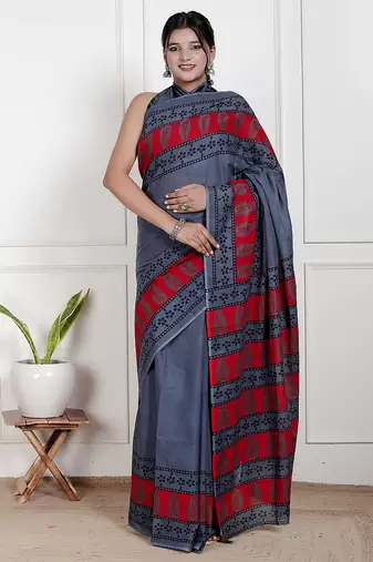 Women blue pure cotton printed bandhej ehtnic saree aay-71