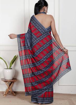 Women blue pure cotton printed bandhej ehtnic saree aay-71 2