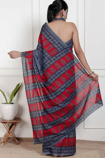 Women blue pure cotton printed bandhej ehtnic saree aay-71