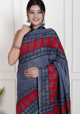 Women blue pure cotton printed bandhej ehtnic saree aay-71 3