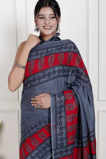 Women blue pure cotton printed bandhej ehtnic saree aay-71