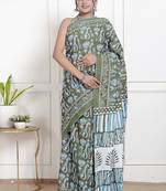 Women olive pure cotton printed bandhej ehtnic saree aay-72