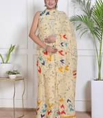 Women cream pure cotton printed bandhej ehtnic saree aay-73