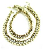 Designer Antique Gold Tone Plated Anklet Payal With Pearl Stone