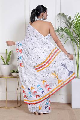 Women white pure cotton printed bandhej ehtnic saree aay-74 2
