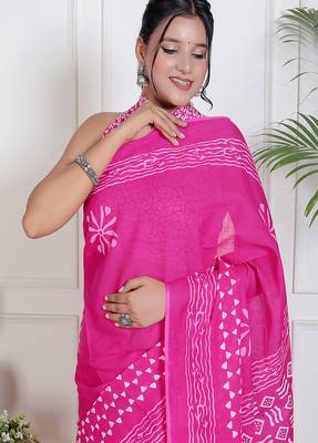 Women pink pure cotton printed bandhej ehtnic saree aay-75 3