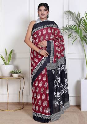 Women red pure cotton printed bandhej ehtnic saree aay-76 1