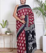 Women red pure cotton printed bandhej ehtnic saree aay-76