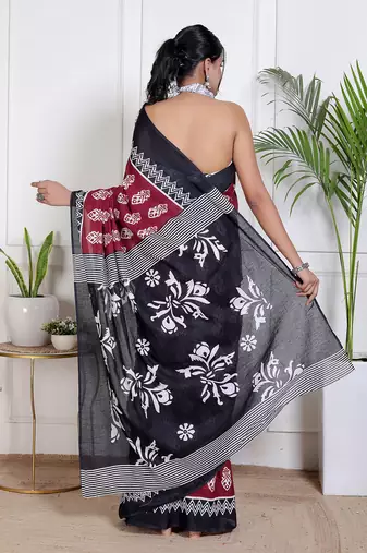 Women red pure cotton printed bandhej ehtnic saree aay-76