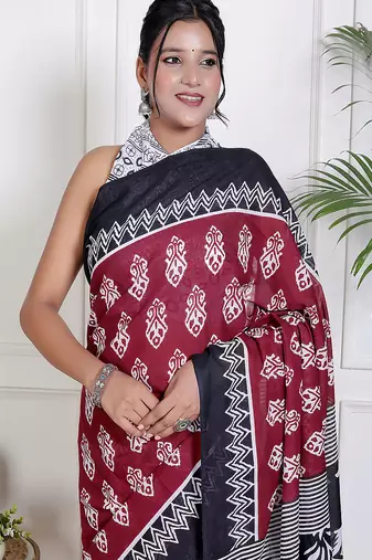 Women red pure cotton printed bandhej ehtnic saree aay-76