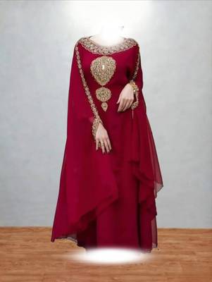maroon georgette kaftan with gold hand embroidery 1