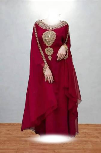 Luxurious Maroon Kaftan With Gold Work Stitched Dress