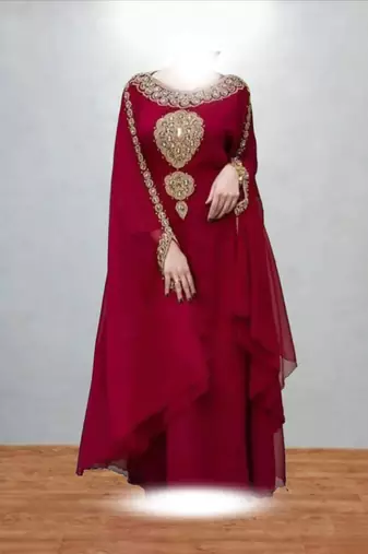 Luxurious Maroon Kaftan With Gold Work Stitched Dress